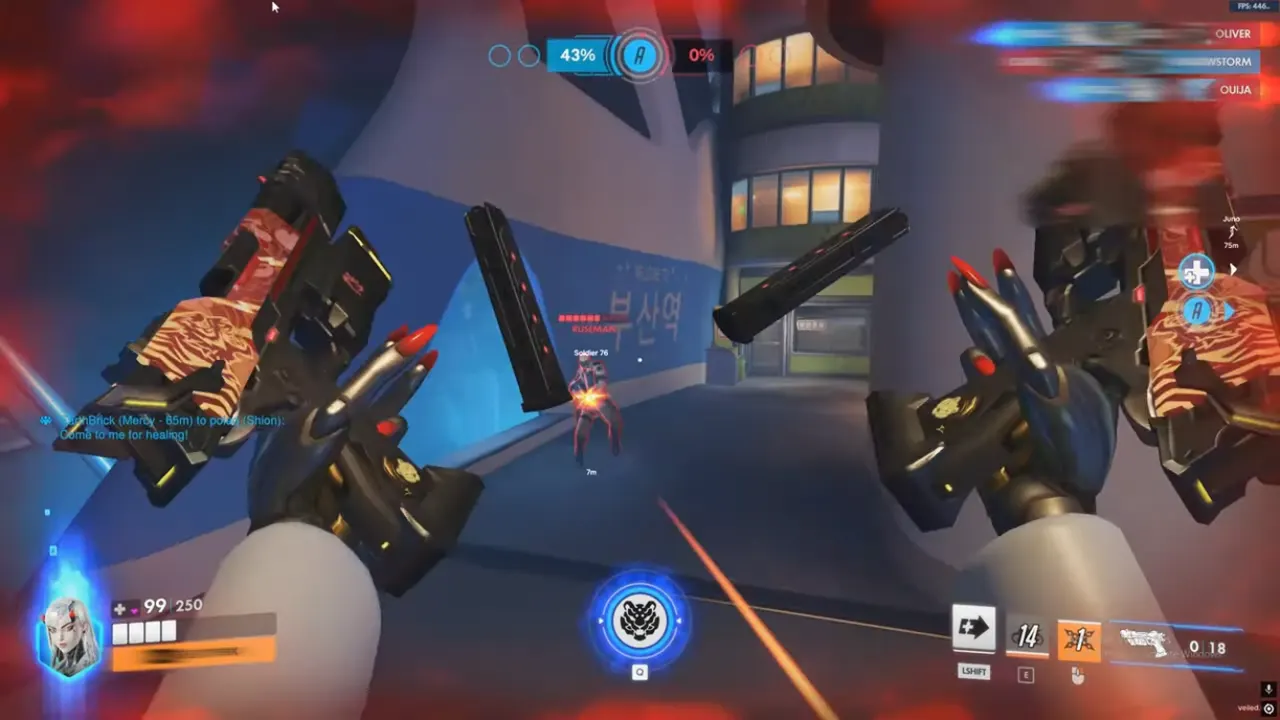 Overwatch 2 ability ESP overlay highlighting deployables and cooldown markers on a control map
