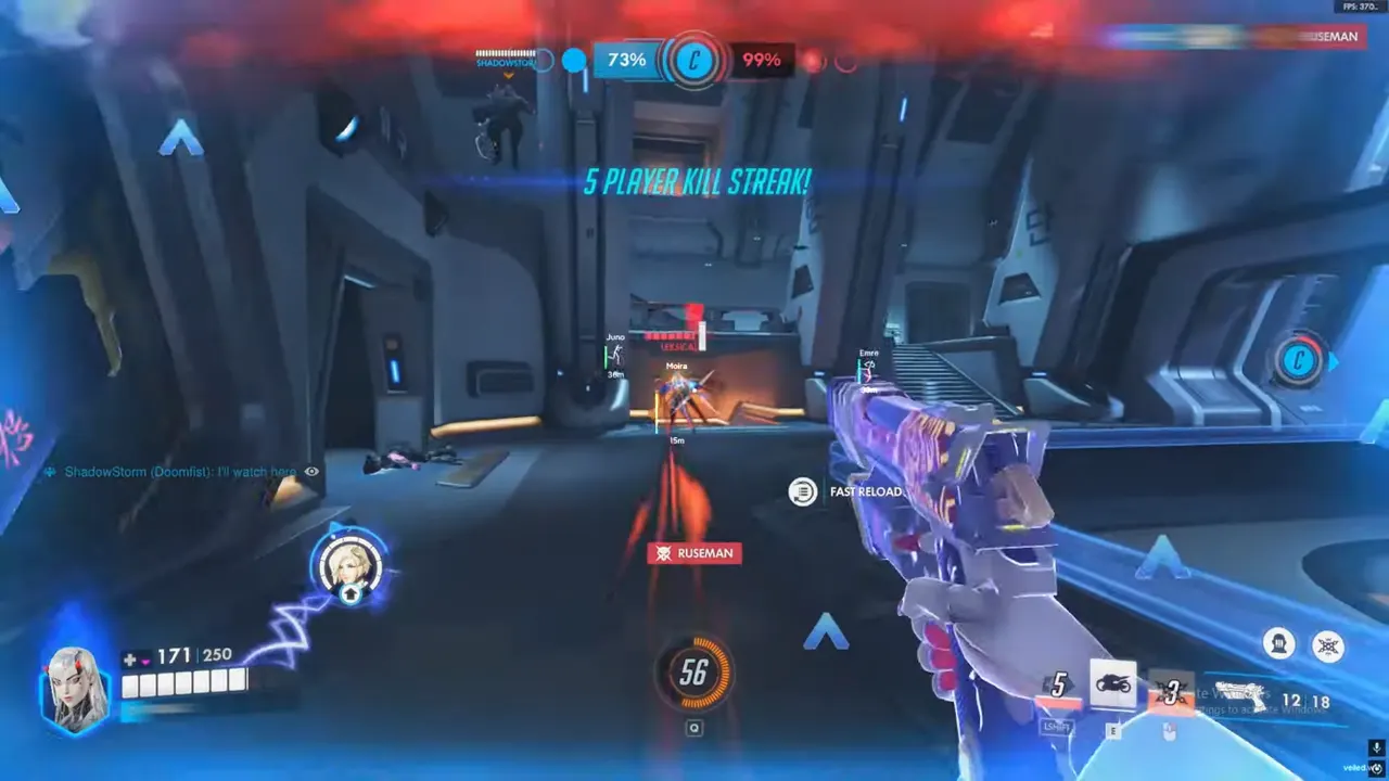 Overwatch 2 ESP player boxes and distance readouts on a competitive point