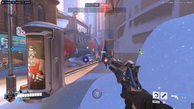 Overwatch 2 positioning ESP showing peek angles and off-angle holds with player boxes