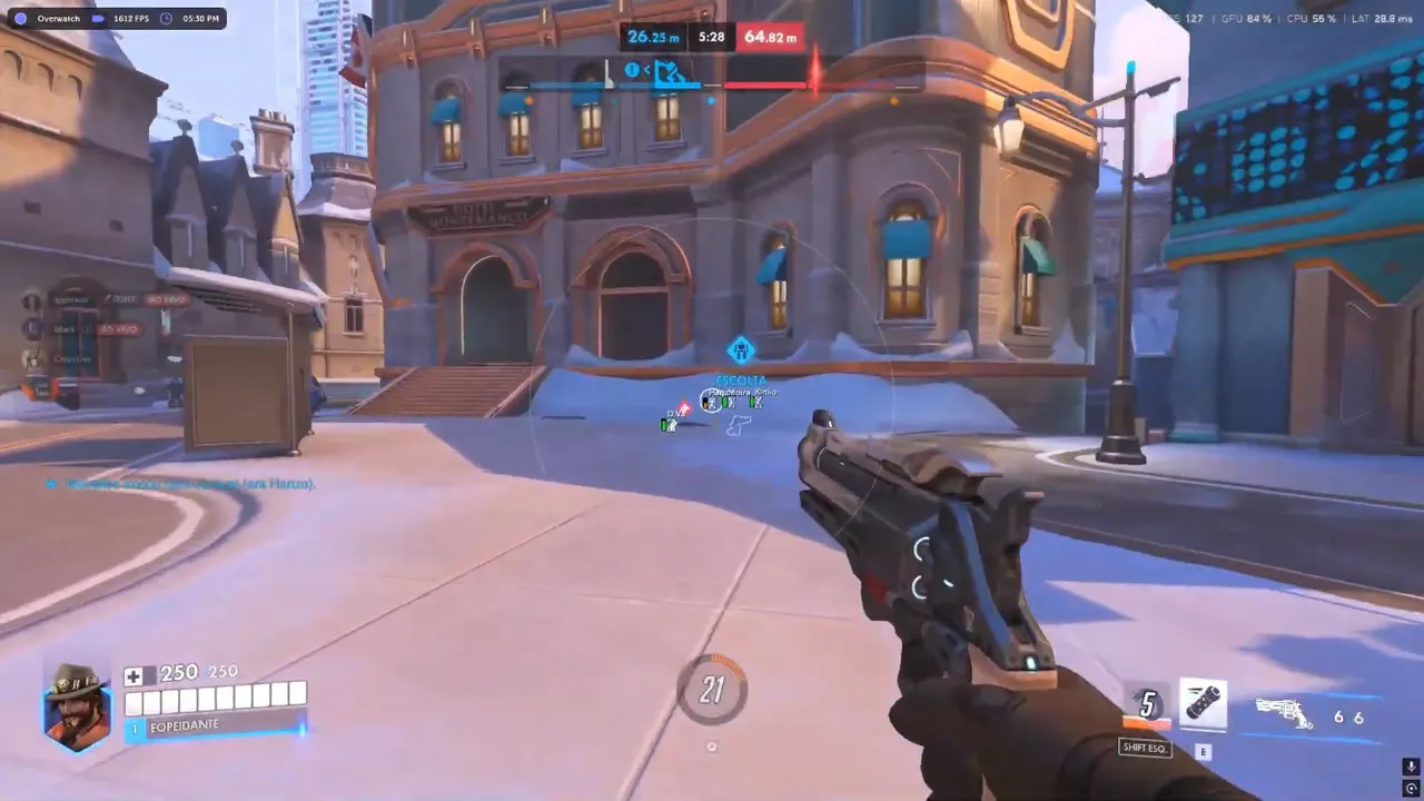 Overwatch 2 skeleton ESP bone overlay through a wall on a hybrid map
