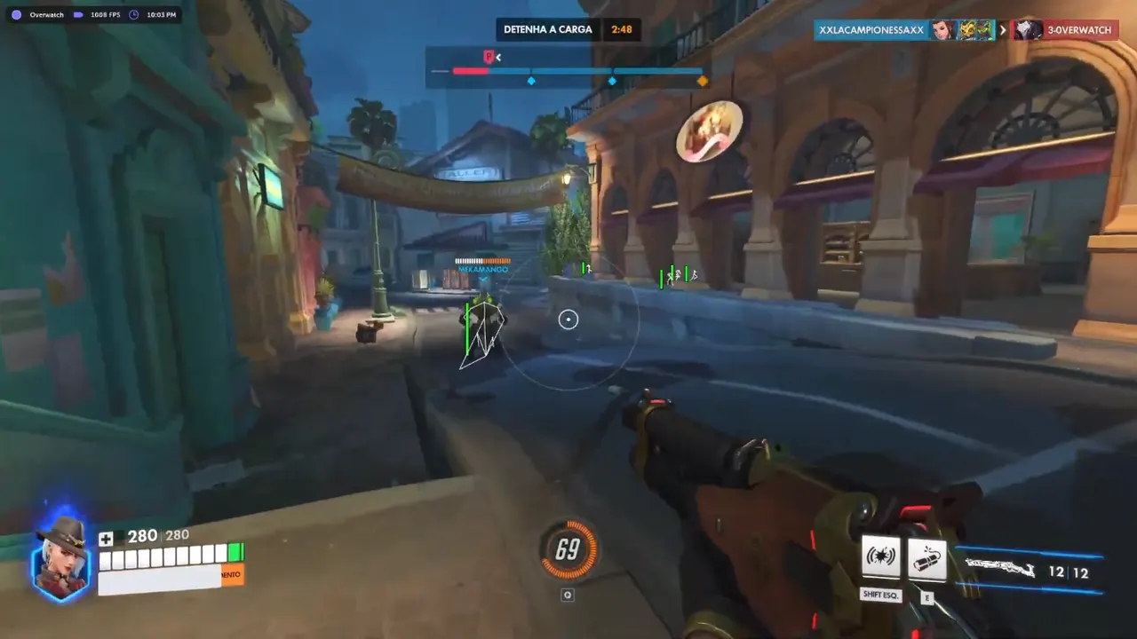 Overwatch hacks overlay with undetected OW2 aimbot FOV and ESP boxes on a payload push