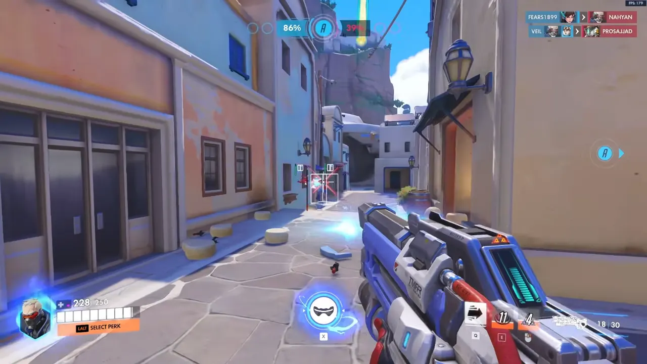Overwatch hack usage on a high-ground peek with capped aimbot FOV