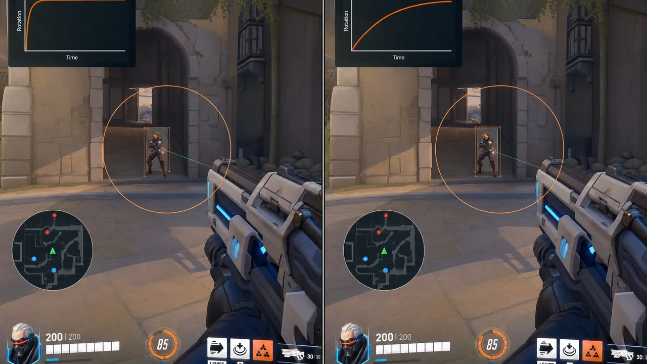 Smoothing curve comparison between snappy and gradual aim assist