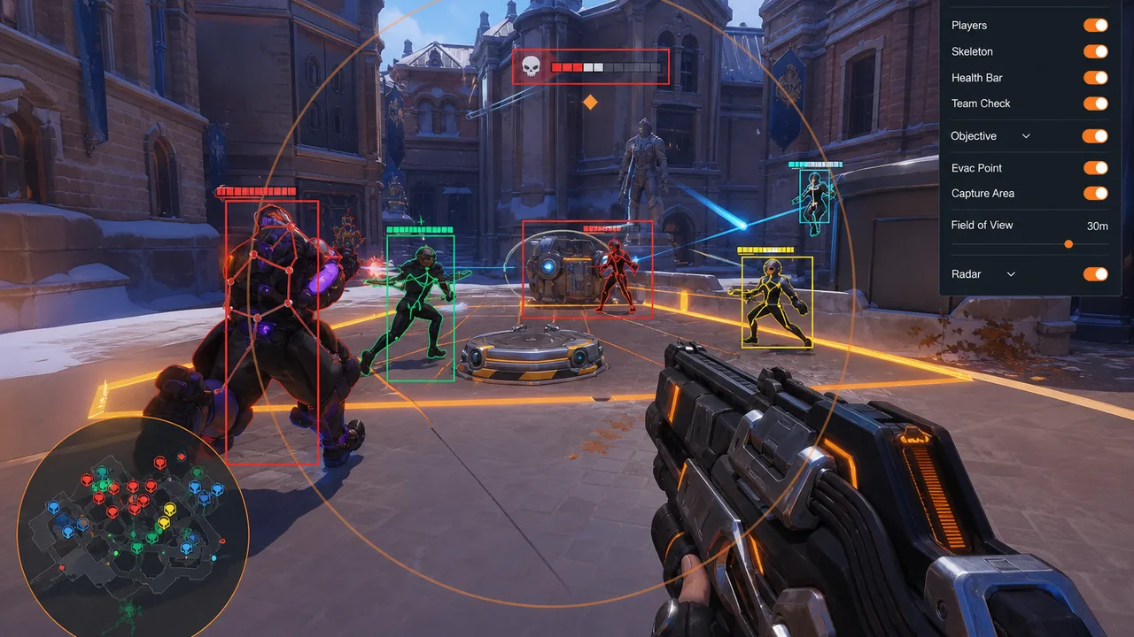 Overwatch 2 objective ESP highlighting payload progress under contested conditions