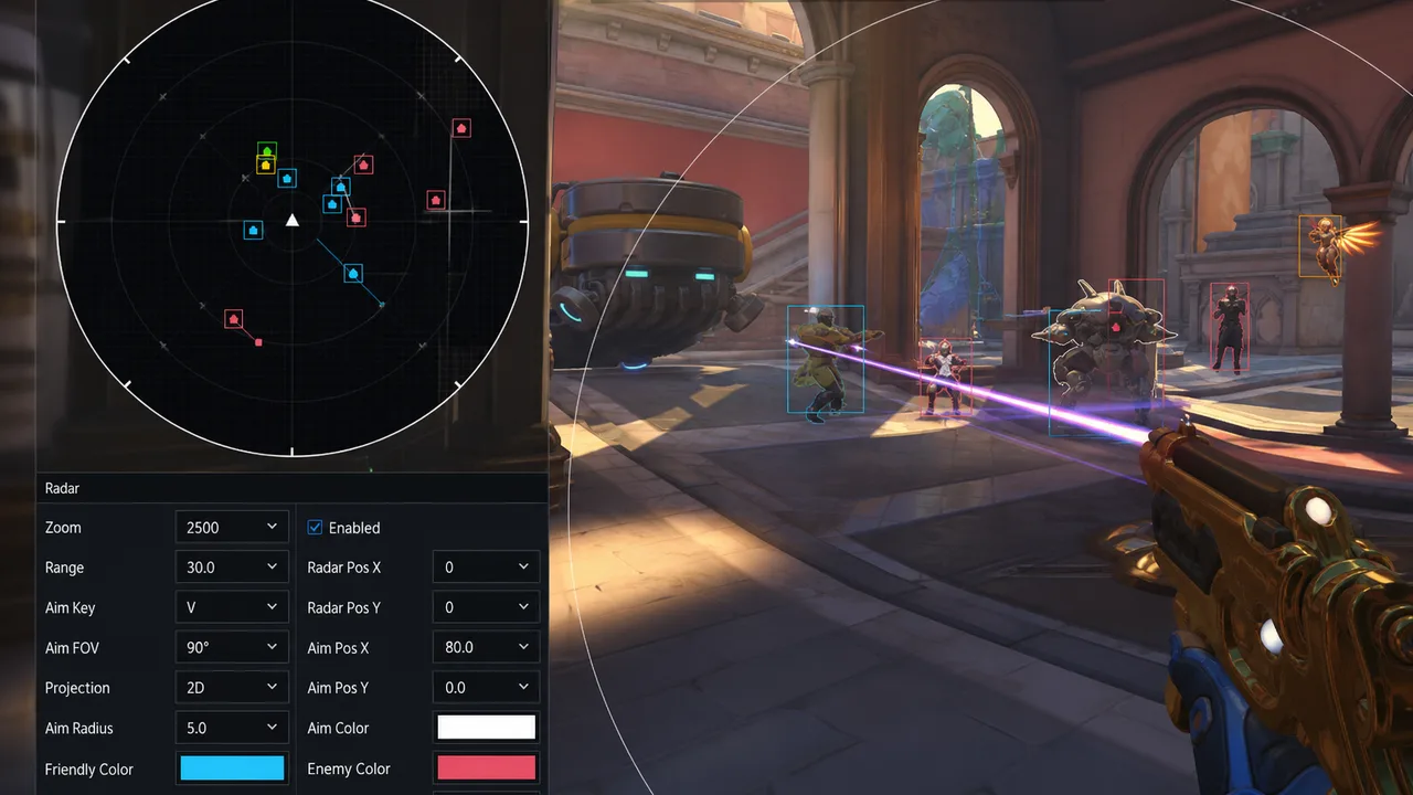 Private Viper radar and objective ESP layout on Overwatch 2 HUD