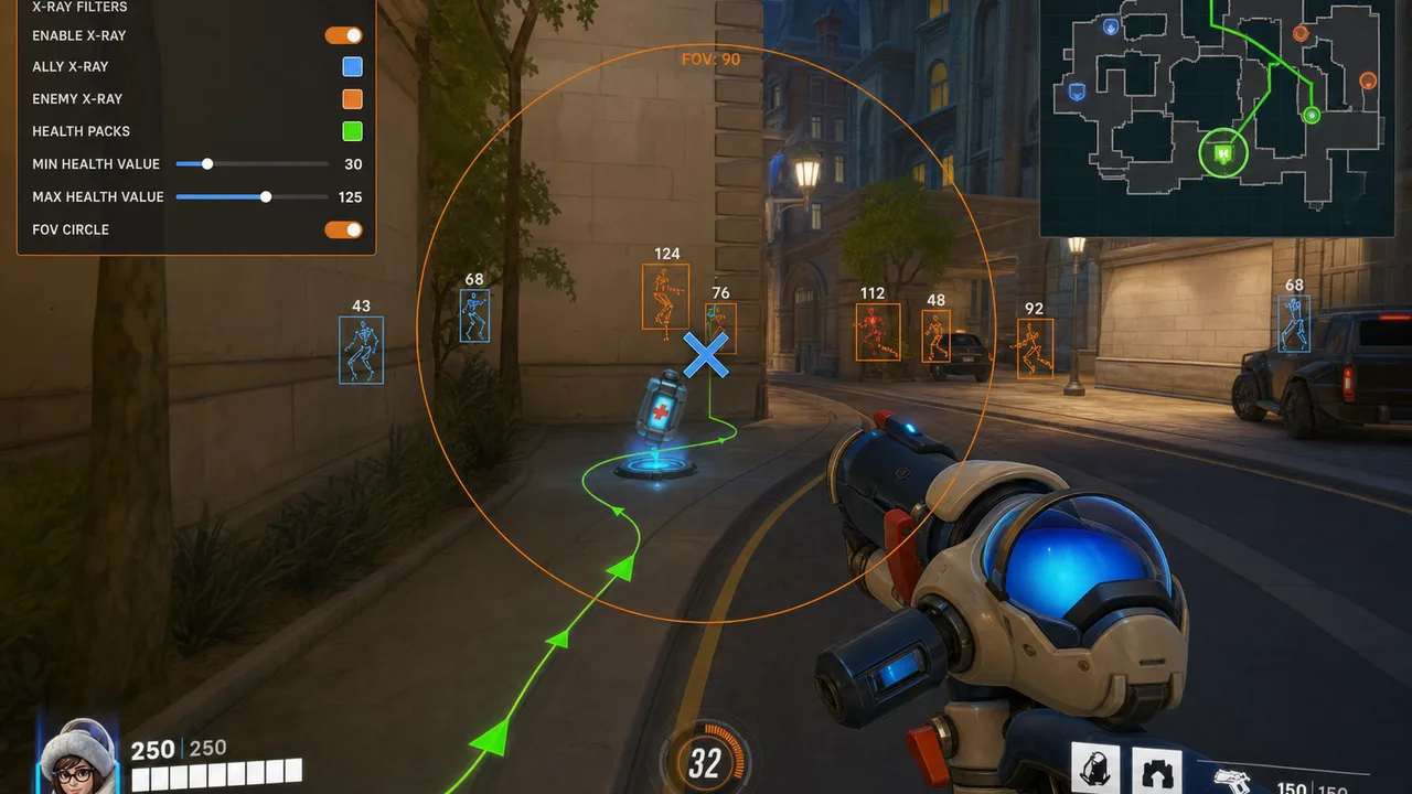 Before and after ESP readability comparison on Overwatch 2 overlay